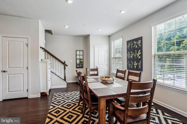 Dining room, Interior, Recessed Lighting, Wood Texture Flooring