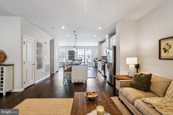 Dining room, Interior, Kitchen, Living room, Pendant Lights, Recessed Lighting, Stainless Steel Appliances, Wood Texture Flooring