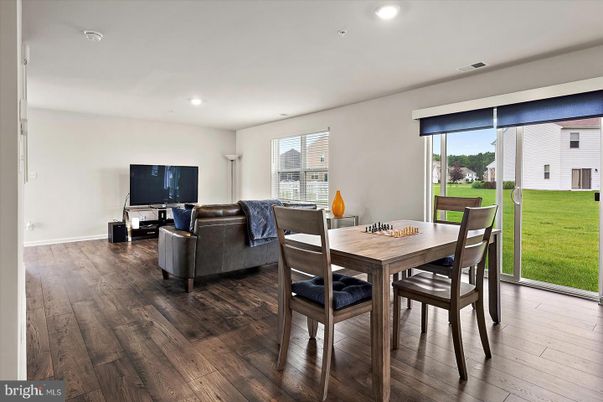 Dining room, Interior, Living room, Recessed Lighting, Wood Texture Flooring