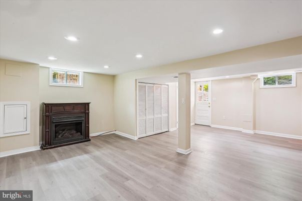 Empty room, Fireplace, Interior, Recessed Lighting, Wood Texture Flooring