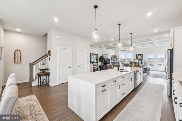 Interior, Kitchen, Pendant Lights, Recessed Lighting, Wood Texture Flooring