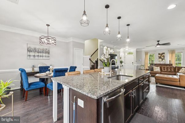 Dining room, Interior, Kitchen, Living room, Pendant Lights, Recessed Lighting, Wood Texture Flooring