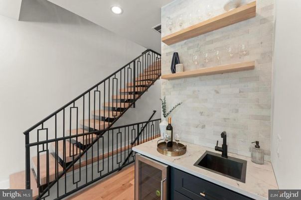 Interior, Kitchen, Recessed Lighting, Stone Walls, Wood Texture Flooring