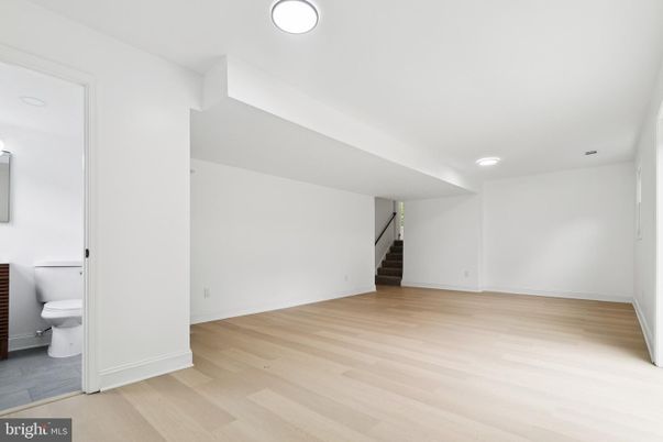 Bathroom, Empty room, Interior, Recessed Lighting, Wood Texture Flooring