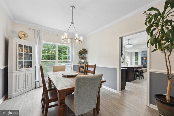 Dining room, Interior, Pendant Lights, Recessed Lighting, Wood Texture Flooring