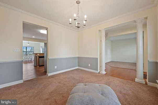 Chandelier, Empty room, Interior, Recessed Lighting, Wood Texture Flooring