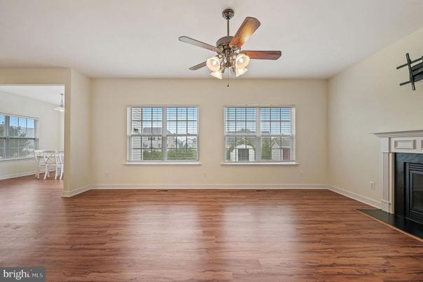 Empty room, Fireplace, Interior, Pendant Lights, Wood Texture Flooring
