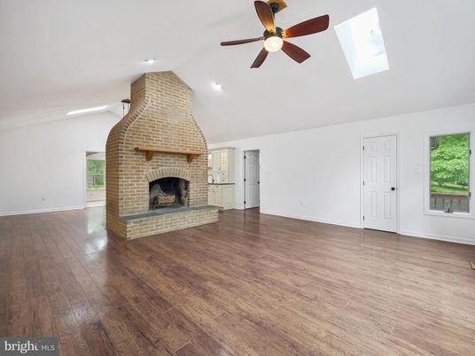 Empty room, Fireplace, Interior, Recessed Lighting, Wood Texture Flooring