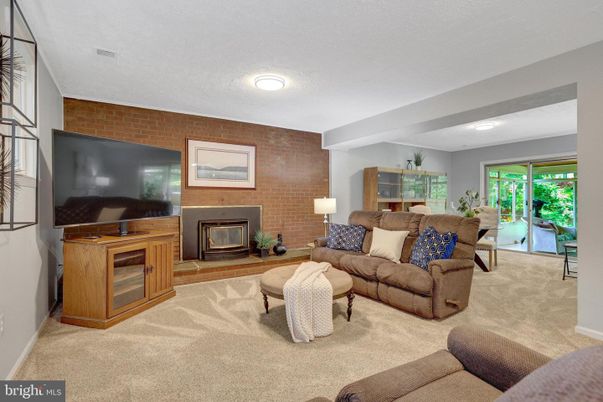 Fireplace, Interior, Living room, Recessed Lighting, Stone Walls