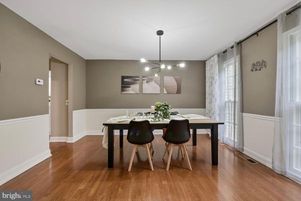 Dining room, Interior, Pendant Lights, Wood Texture Flooring