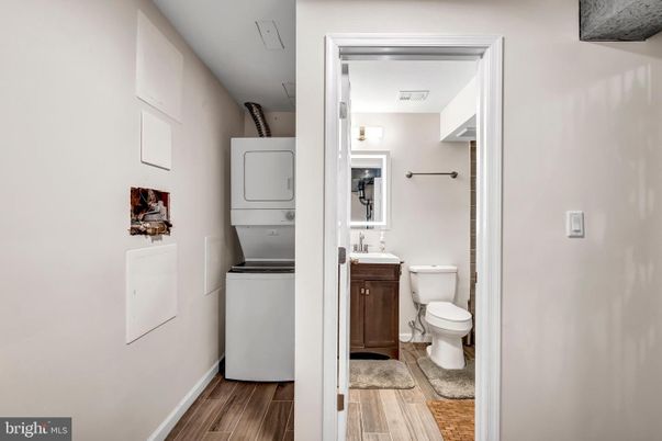 Bathroom, Interior, Utility Closets, Washer, Wood Texture Flooring
