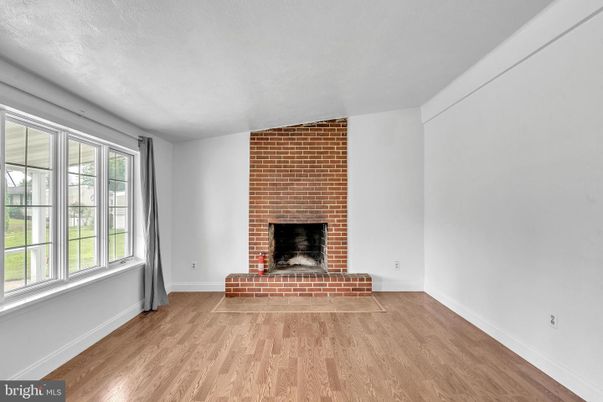 Empty room, Fireplace, Interior, Stone Walls, Wood Texture Flooring