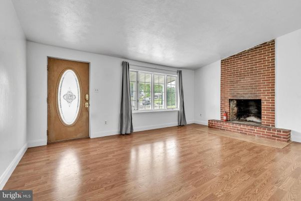 Empty room, Fireplace, Interior, Stone Walls, Wood Texture Flooring