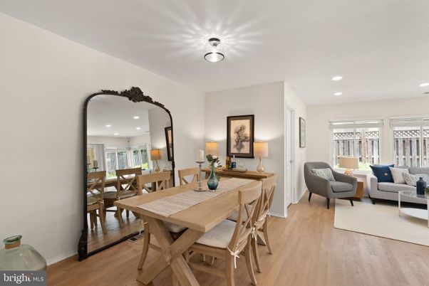 Dining room, Interior, Living room, Recessed Lighting, Wood Texture Flooring