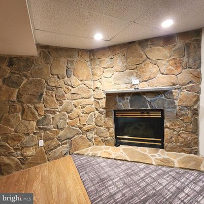 Fireplace, Interior, Recessed Lighting, Stone Walls