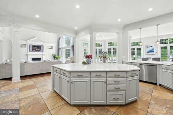 Fireplace, Interior, Kitchen, Pendant Lights, Recessed Lighting, Stainless Steel Appliances