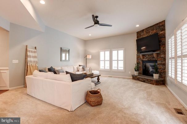 Fireplace, Interior, Living room, Recessed Lighting, Stone Walls
