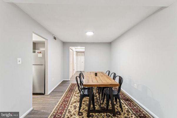 Dining room, Interior, Recessed Lighting, Wood Texture Flooring