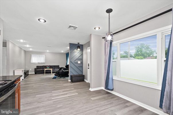 Fireplace, Interior, Pendant Lights, Recessed Lighting, Wood Texture Flooring