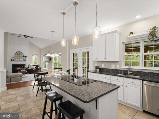 Dining room, Fireplace, Interior, Kitchen, Living room, Pendant Lights, Recessed Lighting, Stainless Steel Appliances