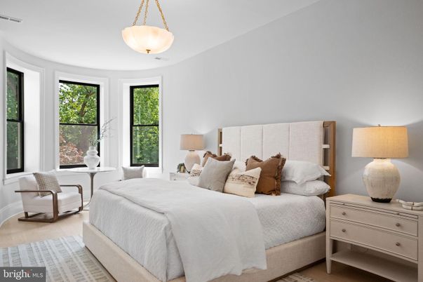 Bedroom, Interior, Pendant Lights, Wood Texture Flooring