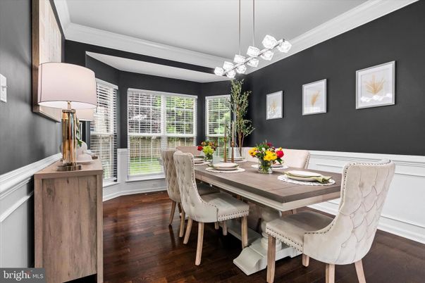 Dining room, Interior, Pendant Lights, Wood Texture Flooring