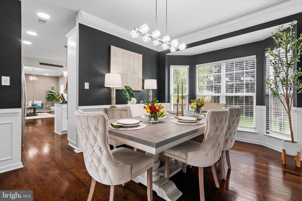 Dining room, Interior, Pendant Lights, Recessed Lighting, Wood Texture Flooring