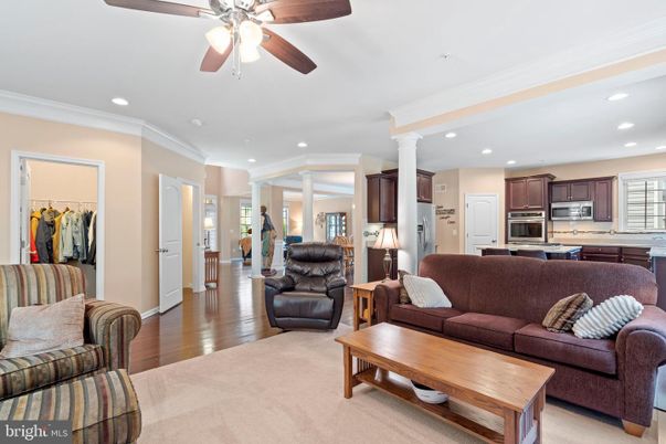 Interior, Kitchen, Living room, Recessed Lighting, Stainless Steel Appliances, Wood Texture Flooring