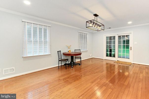 Dining room, Interior, Pendant Lights, Recessed Lighting, Wood Texture Flooring