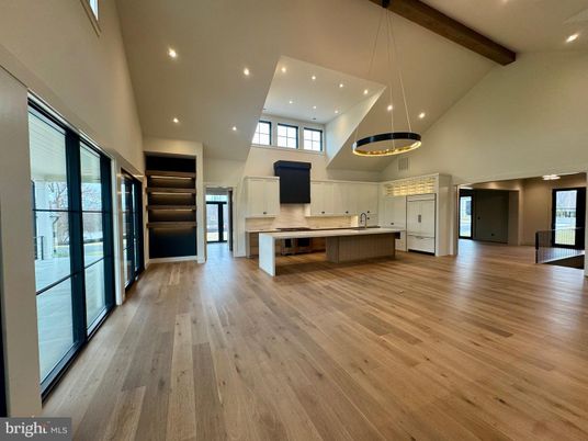 Interior, Kitchen, Pendant Lights, Recessed Lighting, Wooden Beams, Wood Texture Flooring