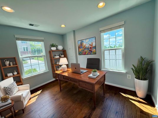 Home Office, Interior, Recessed Lighting, Wood Texture Flooring