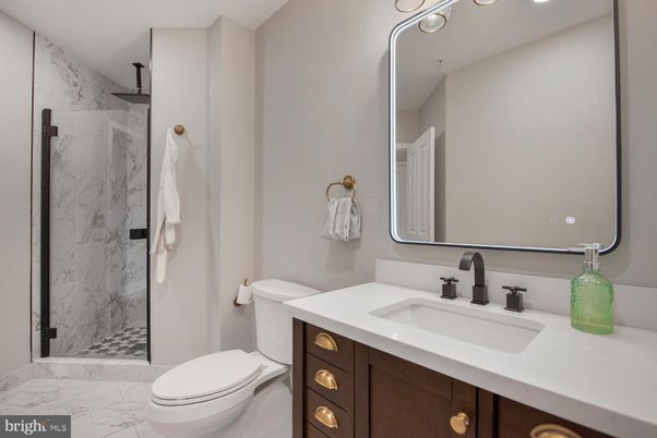 Bathroom, Glass Shower, Interior, Marble, Marble Walls, Recessed Lighting