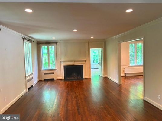 Empty room, Fireplace, Interior, Recessed Lighting, Wood Texture Flooring