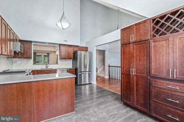 Interior, Kitchen, Pendant Lights, Stainless Steel Appliances, Wood Texture Flooring