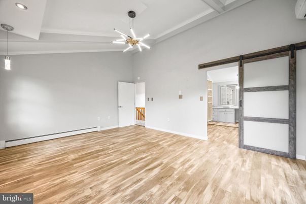 Empty room, Interior, Pendant Lights, Recessed Lighting, Wood Texture Flooring