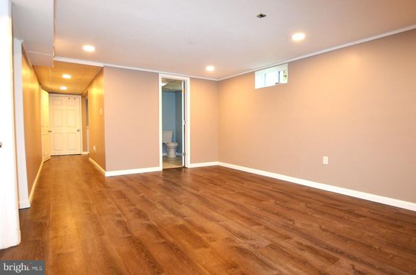 Bathroom, Empty room, Interior, Recessed Lighting, Wood Texture Flooring