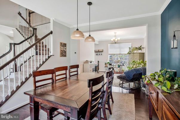 Chandelier, Dining room, Interior, Pendant Lights, Wood Texture Flooring