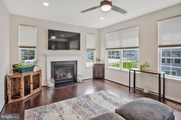 Fireplace, Interior, Recessed Lighting, Wood Texture Flooring