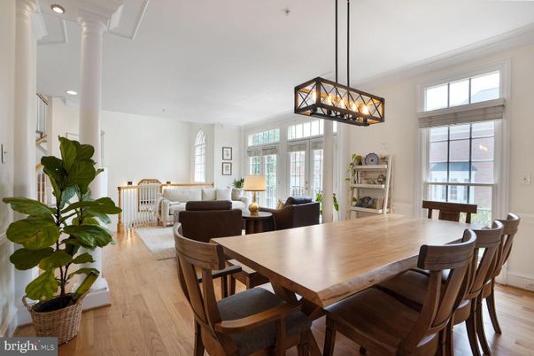 Dining room, Interior, Living room, Pendant Lights, Wood Texture Flooring