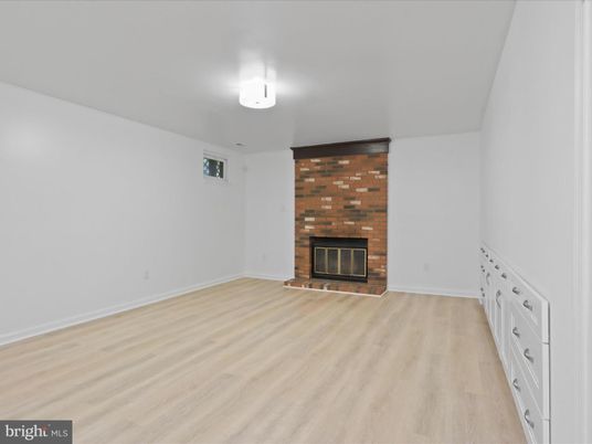 Empty room, Fireplace, Interior, Stone Walls, Wood Texture Flooring