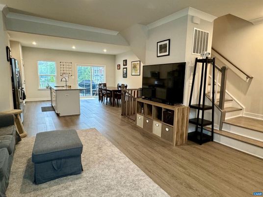 Dining room, Interior, Kitchen, Recessed Lighting, Wood Texture Flooring