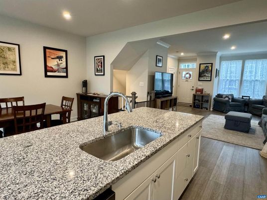 Dining room, Interior, Kitchen, Living room, Recessed Lighting, Wood Texture Flooring