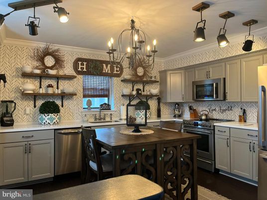 Chandelier, Interior, Kitchen, Stainless Steel Appliances