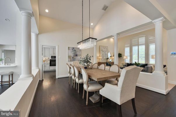 Dining room, Interior, Pendant Lights, Recessed Lighting, Wood Texture Flooring