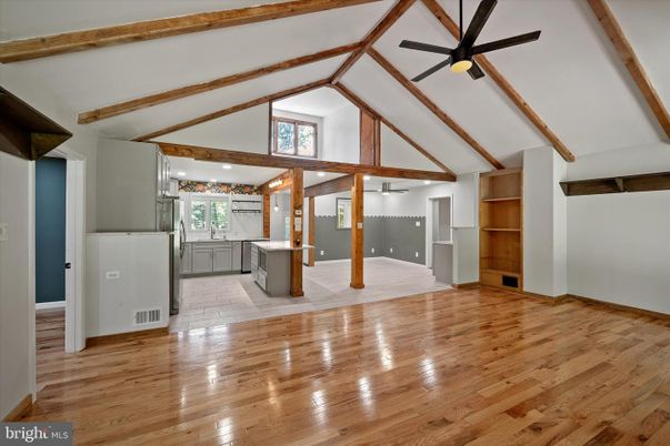 Empty room, Interior, Kitchen, Wooden Beams, Wood Texture Flooring