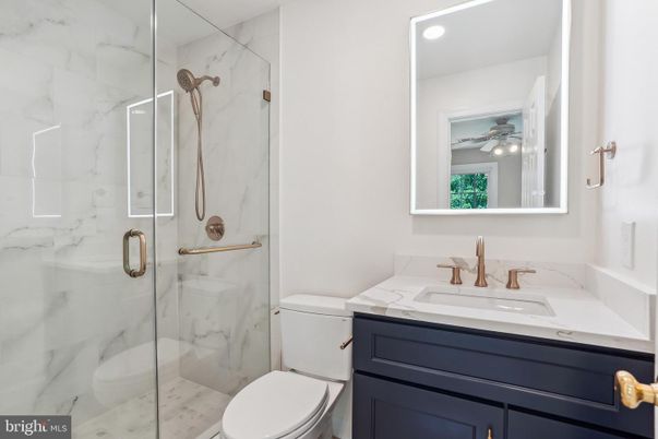 Bathroom, Glass Shower, Interior, Marble Walls, Recessed Lighting