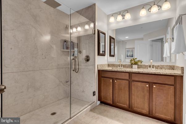 Bathroom, Dual Sink Vanities, Glass Shower, Interior, Marble Walls