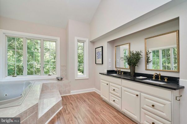 Bathroom, Dual Sink Vanities, Interior, Wood Texture Flooring