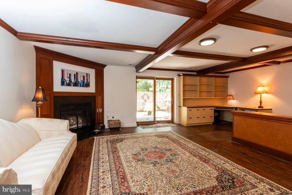 Fireplace, Interior, Recessed Lighting, Wooden Beams, Wood Texture Flooring