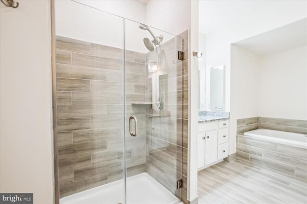 Bathroom, Glass Shower, Interior, Wood Texture Flooring